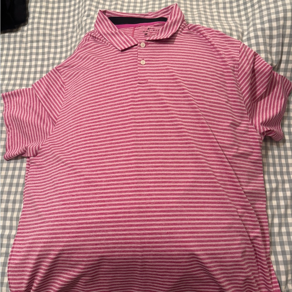 Tiger Woods Pink Striped Polo Shirt